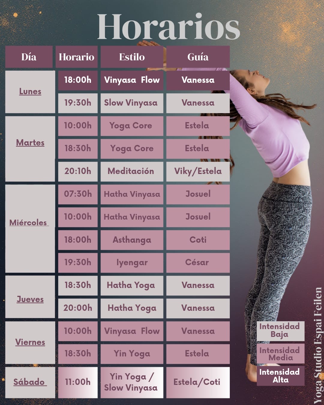 Horario semanal de las clases de Yoga y Meditación en el Dojo Feilen Meishûkan de Barcelona