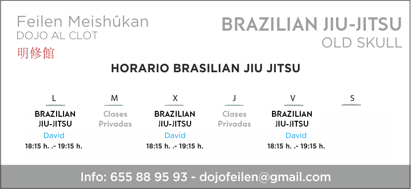 Horario semanal de las clases de Brazilian Jiu-Jitsu en el Dojo Feilen Meishûkan de Barcelona
