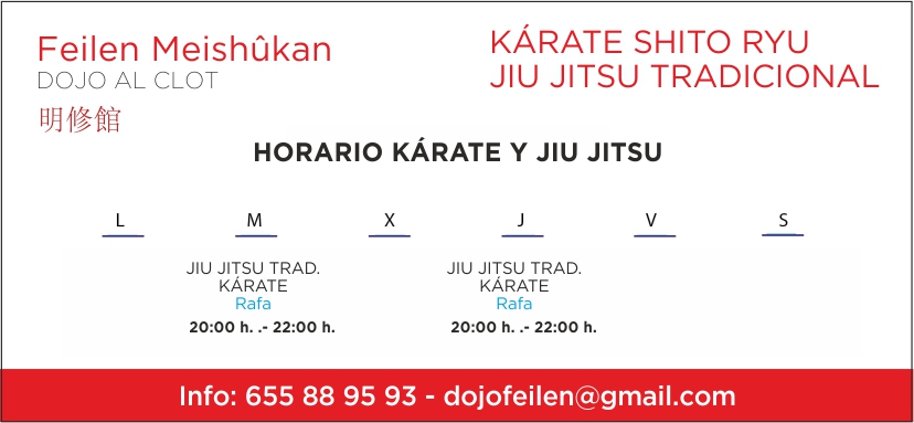 Horario semanal de las clases de Karate en el Dojo Feilen Meishûkan de Barcelona