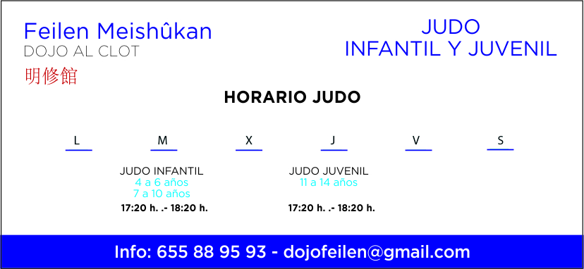 Horario semanal de las clases de Judo en el Dojo Feilen Meishûkan de Barcelona