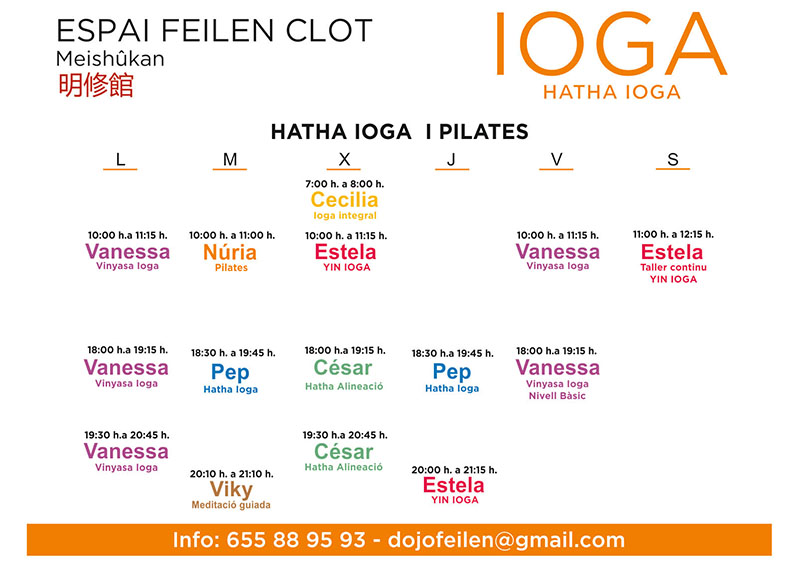 Horario semanal de las clases de Conciencia Corporal en el Dojo Feilen Meishûkan de Barcelona