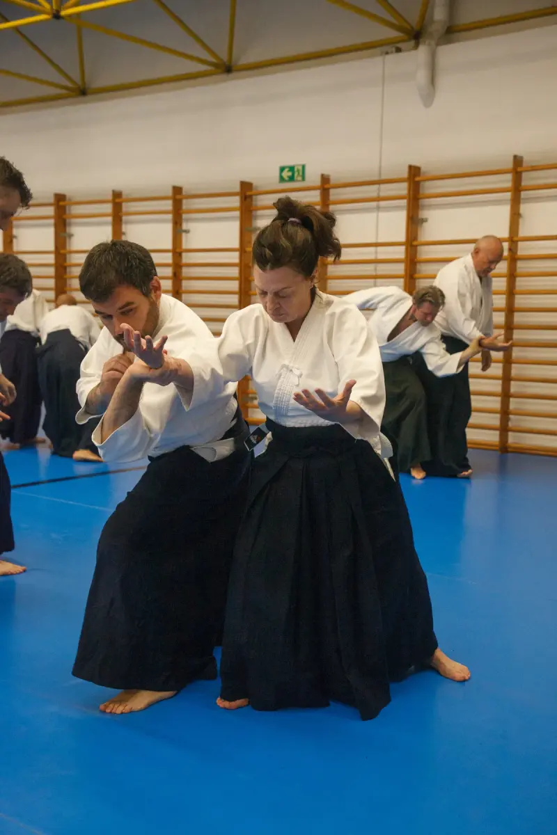 Pràctica d’Aikido en parella amb hakama